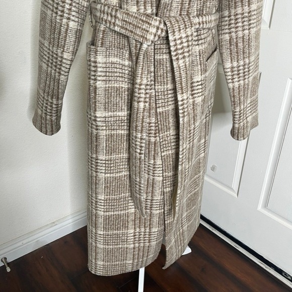 CLOSED Plaid Belted Shawl Collar Long Wool Blend Coat in Golden Wood M MSRP 995 - Picture 7 of 12